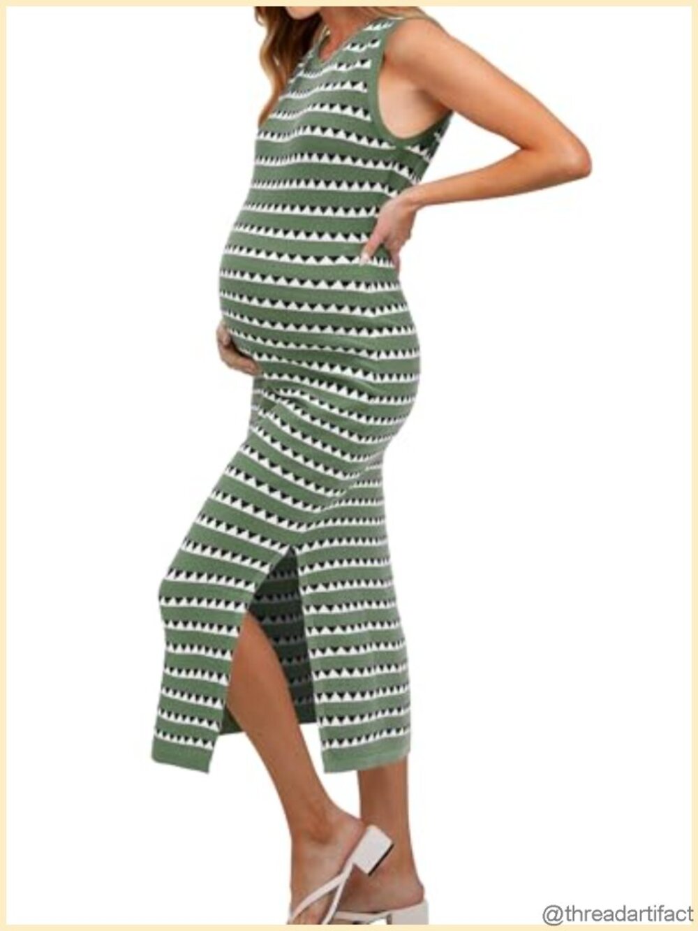 Sleeveless Striped Bodycon Midi Sweater Dress with Side Slit